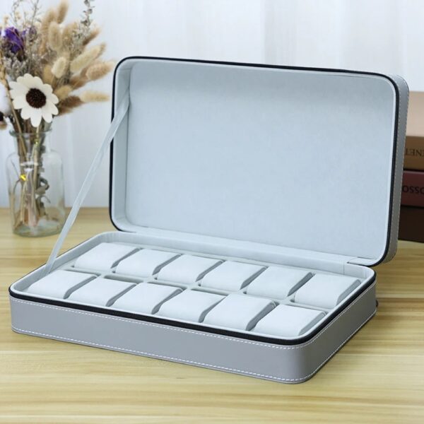 12 Grid Portable Watch Storage Boxes Organizer with Zipper Classic Style Multifunctional Watch Display Box